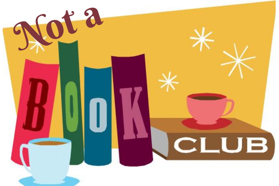 Illustration for Not a Book Club, showing books and coffee cups.