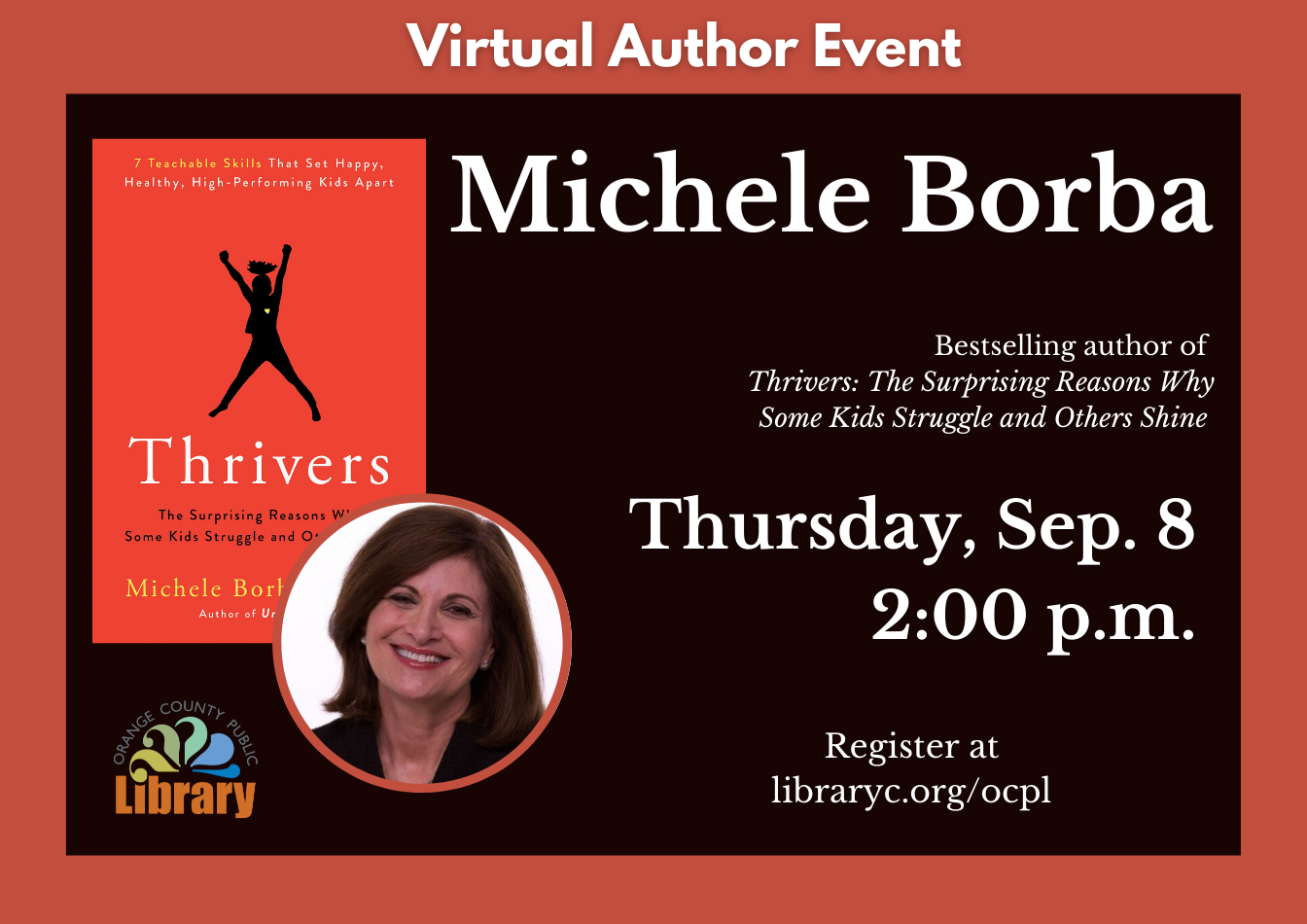 A widget advertising a virtual author event with Michele Borba.