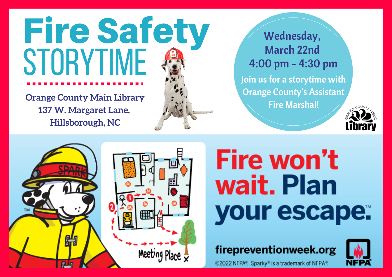 English Fire Safety storytime flyer