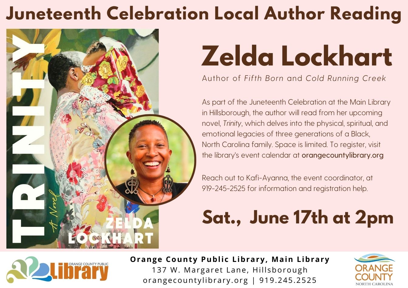 Local Author Reading: Zelda Lockhart Reading from Trinity