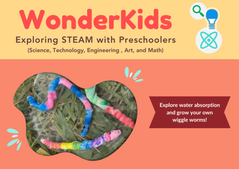 A small image of the program flyer with image of colorful paper worms and brief program description.