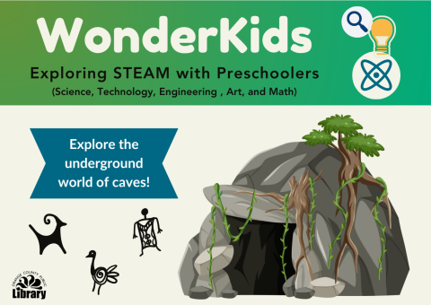 A small image of the program flyer with program description and illustrations of a cave and cave drawings.