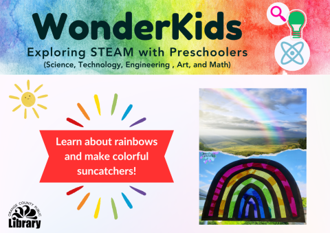 A small image of the program flyer with description and photographs of a rainbow and rainbow suncatcher craft.