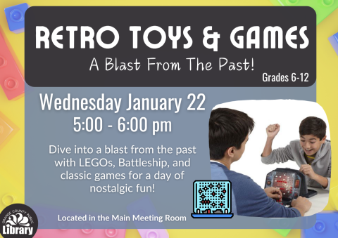 Teen retro games and toys program flyer