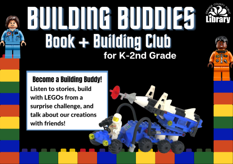 A small image of program flyer with brief description of program and images of LEGO figures and bricks.