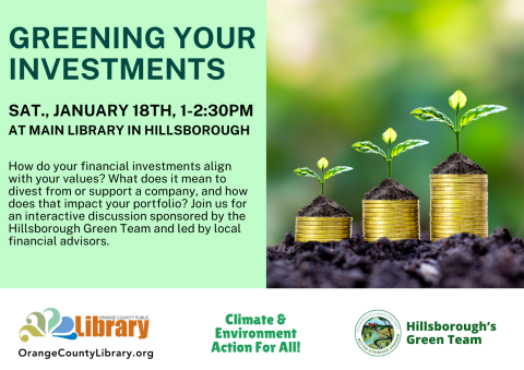 Event Advertisement: Greening Your Investments (More information is listed below in Event Details.)