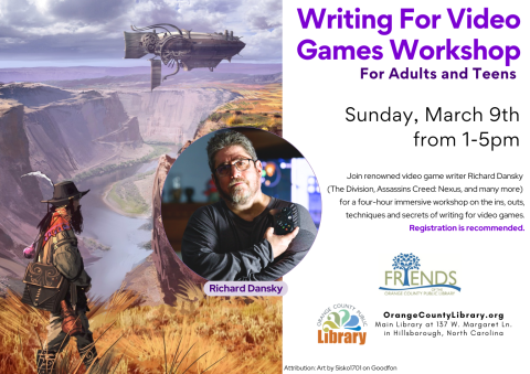 Advertisement: Writing For Video Games Workshop (More information is listed below in Event Details.)