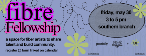 A blue background with retro green flowers and dotted lines swirling around.