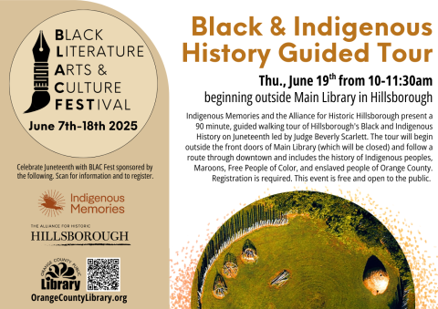 Event Advertisement: Hillsborough's Black & Indigenous History Guided Tour (More information is listed below in Event Details.)