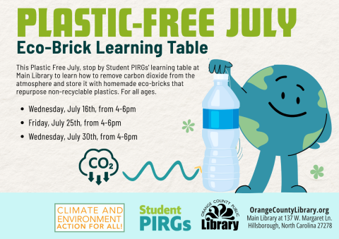 Event Advertisement: Plastic Free July Learning Table (More information is listed below in Event Details.)