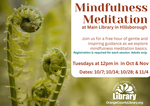 Event Advertisement: Mindfulness Meditation (More information is listed below in Event Details.)