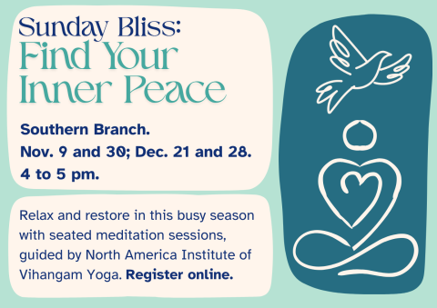 An abstract line drawing of a person sitting cross-legged with a heart on their chest, and a bird above their head.