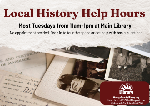 Advertisement: Local History Help Hours (More information is listed below in Event Details.)