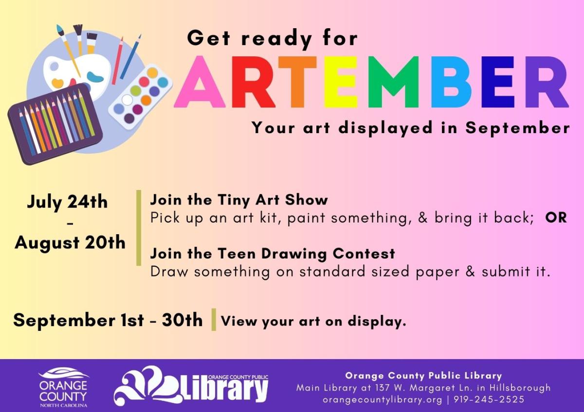 Get Ready for Artember!  July 24th - August 20th