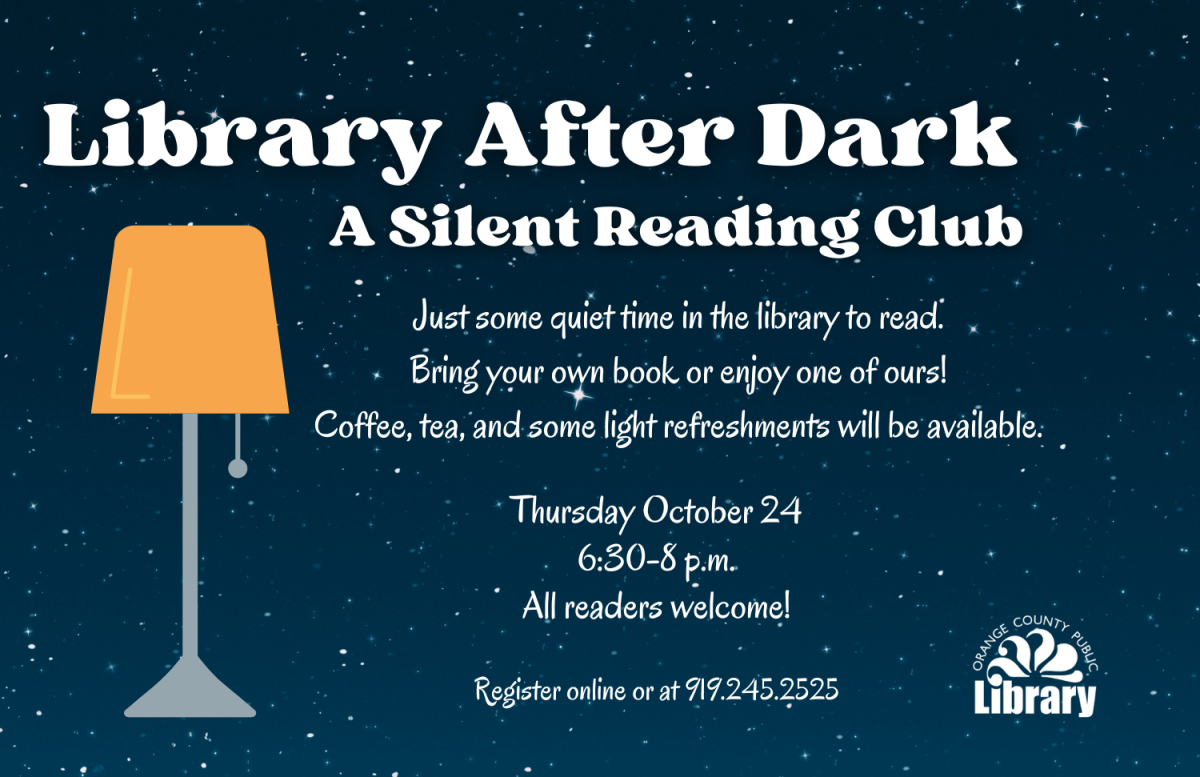 Lamp against a dark sky advertising silent reading club.