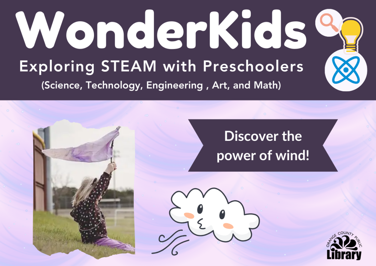 A small image of the program flyer with title and program description. Includes a photo of a young child holding a wind sock in the air above their head.