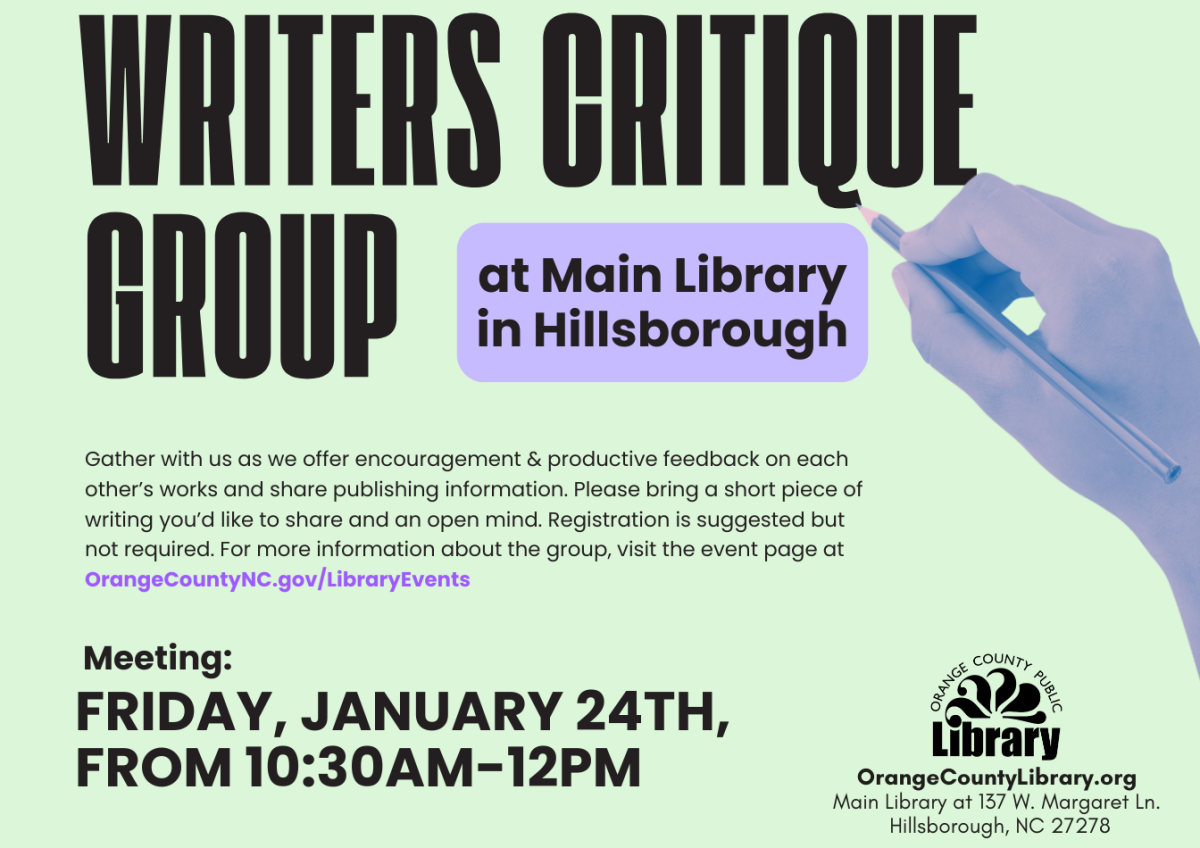 Event Advertisement: Writers Critique Group (More information is listed below in Event Details.)