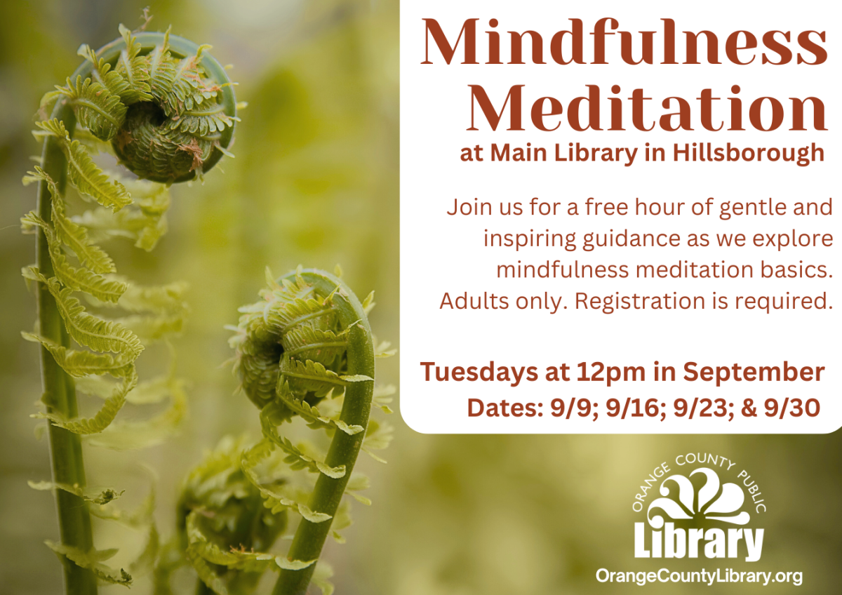 Event Advertisement: Mindfulness Meditation (More information is listed below in Event Details.)